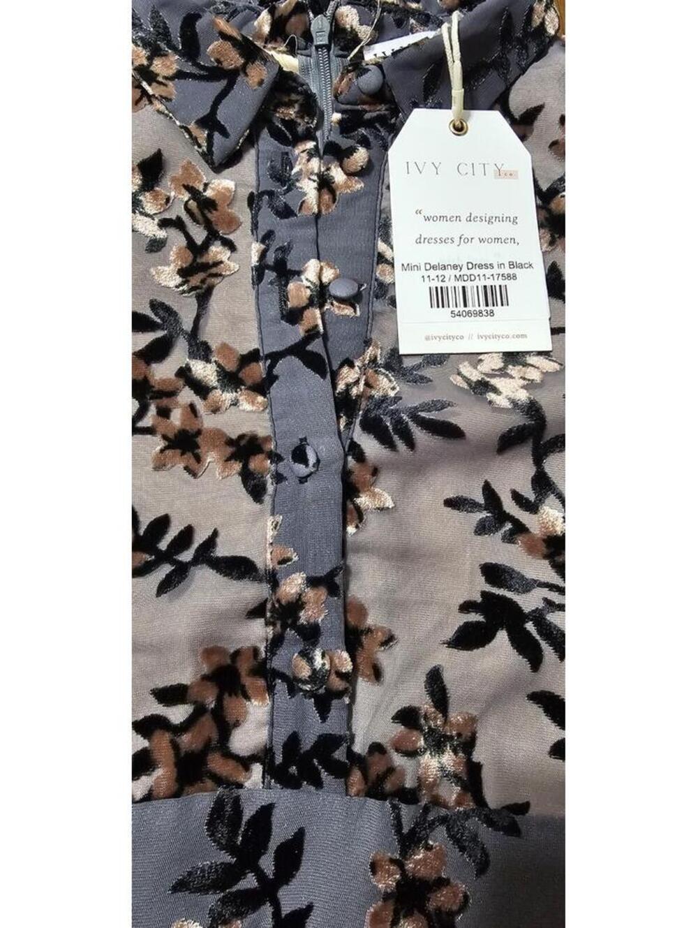 NWT Ivy City Delaney Dress Floral Velvet Black Grey Youth 11/12 Missing Tie - Picture 3 of 4
